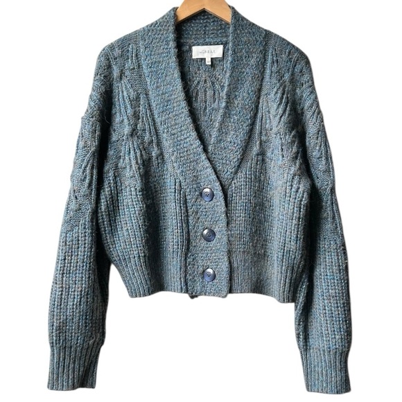 The GREAT. The Frond Montana Cardigan Green Pine Needle Shimmer oversized Sz S - Picture 4 of 15